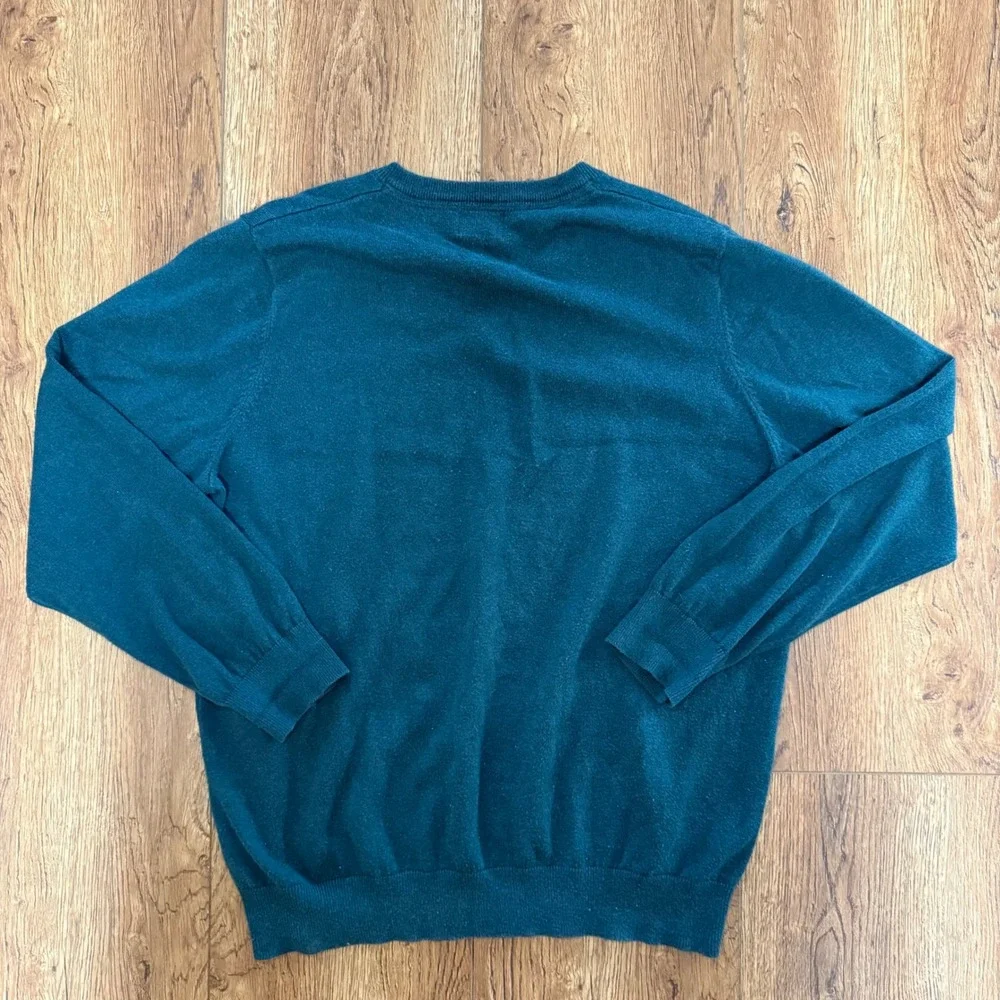 VTG LL Bean Men's‎ Large Dark Green Cashmere Cotton Pullover V-Neck knit Sweater